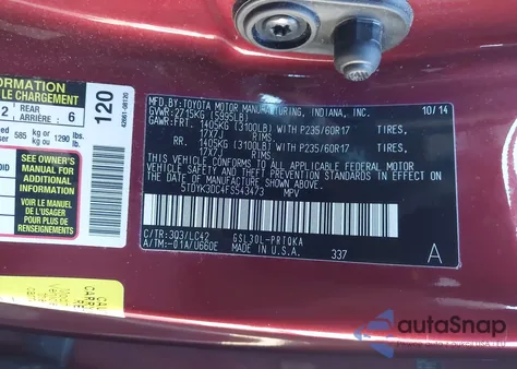 2015 Toyota Sienna Xle 8 Passenger z USA, uszkodzony, nr VIN 5TDYK3DC4FS543473